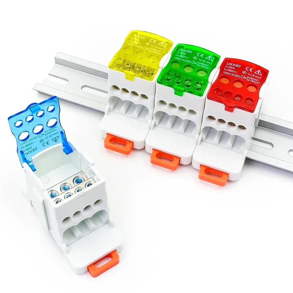 1 Piece UKK 80A Din Rail Distribution Box Block One In Multiple Out Power Universal Wire Connector Junction Box Terminal Block