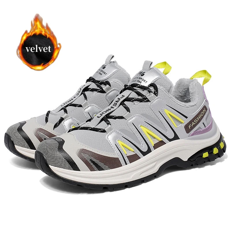 

Мужская и женская треккинговая обувь, бархатные зимние кроссовки для скалолазания, уличная теплая меховая мужская походная обувь, нескользящая женская прогулочная обувь
