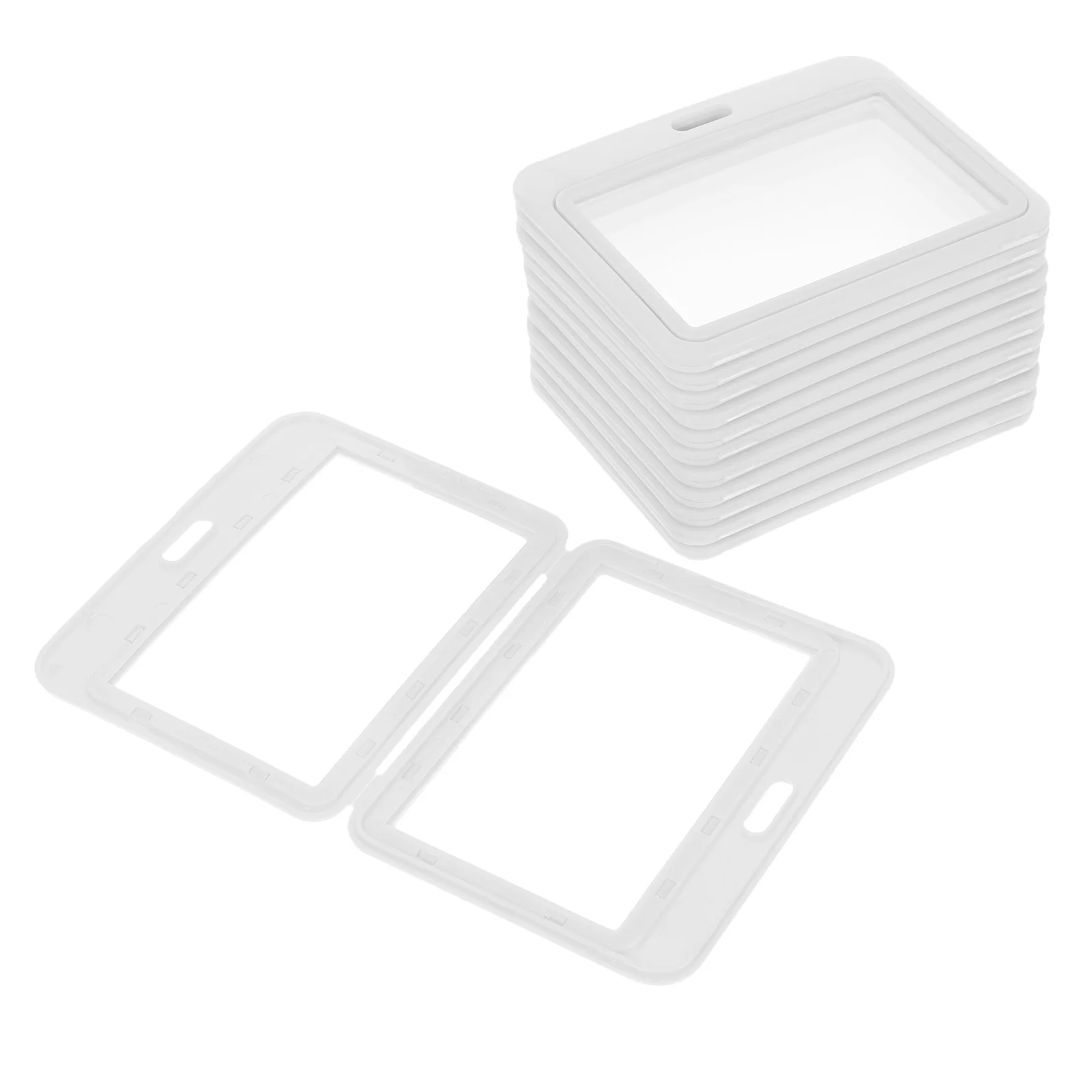 

12pcs Card Holder Dual Sided Horizontal Badge Case Plastic Sleeve Clear Card Holder Black Transparent Student Staff