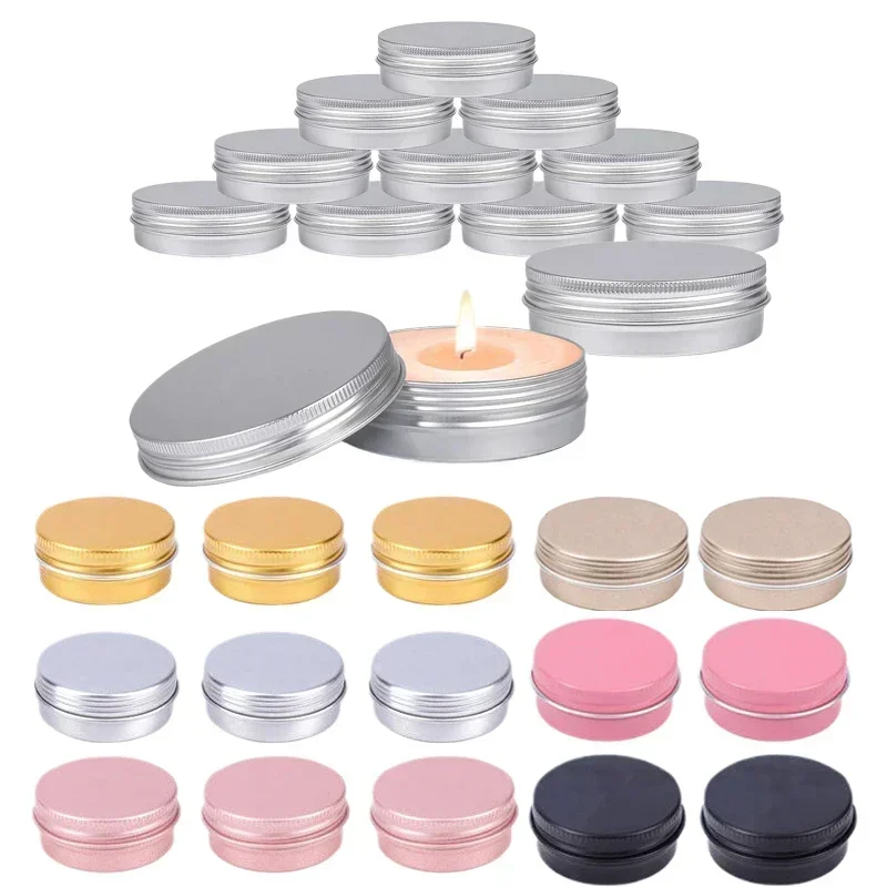 Tarros redondos de aluminio para maquillaje, envases portátiles de viaje para cremas, bálsamo, vela para uñas, latas de té cosméticas, caja de Metal, 50 piezas, 5g-60g