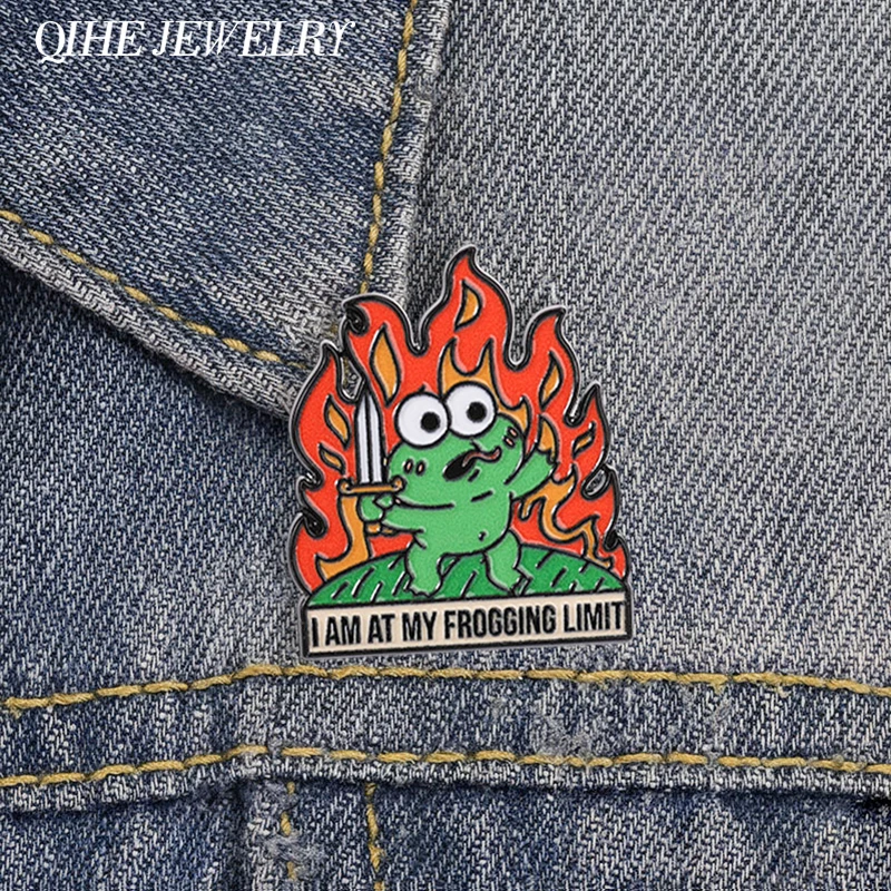 I Am At My Frogging Limit Enamel Pin Funny Angry Frog With Sword in Flame Brooch Lapel Backpack Badge Jewelry Gift for Friends
