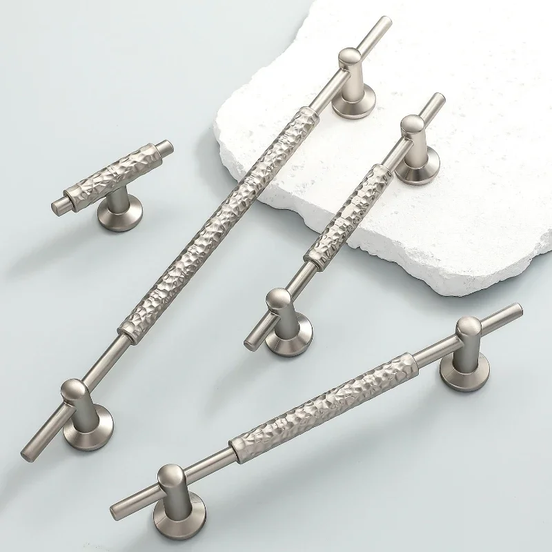 Hammered Cabinet Pull Handle Premium Wine Cabinet Sideboard Pull Nickel Brushed Wardrobe Drawer Door Handle Furniture Hardware