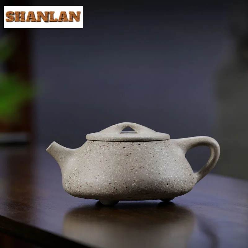 310ml Antique Yixing Purple Clay Teapots Handmade Stone Scoop Pot Raw Ore White Jade Segment Mud Tea Soaking Kettle Zisha Teaset