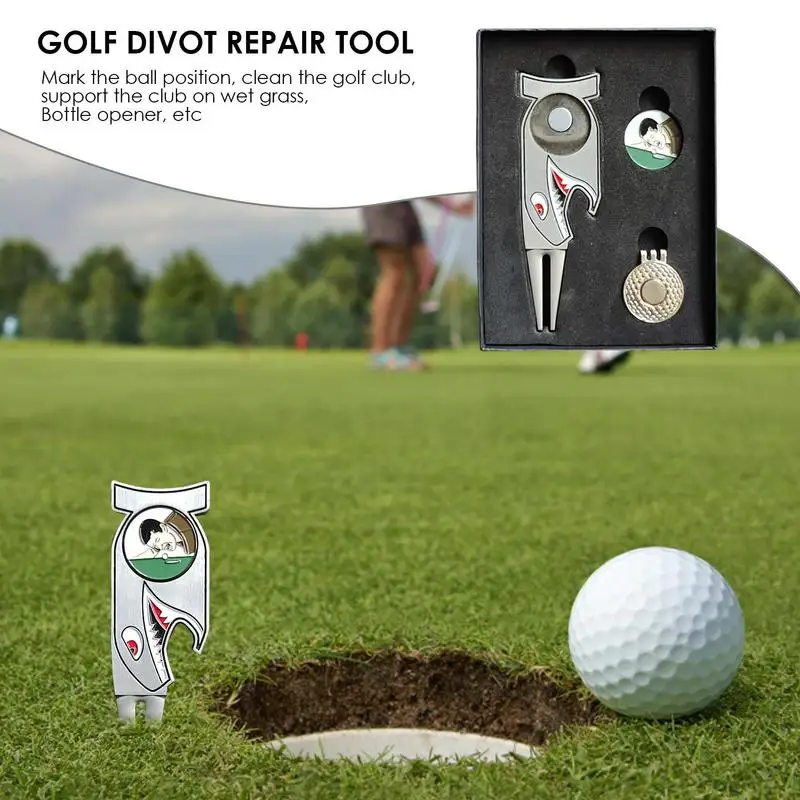 Golf Divot Tool Magnetic Golf Ball Marker With Hat Clip Stainless Steel 4 In 1 Bottle Opener Golf Club Holder Golf Accessories