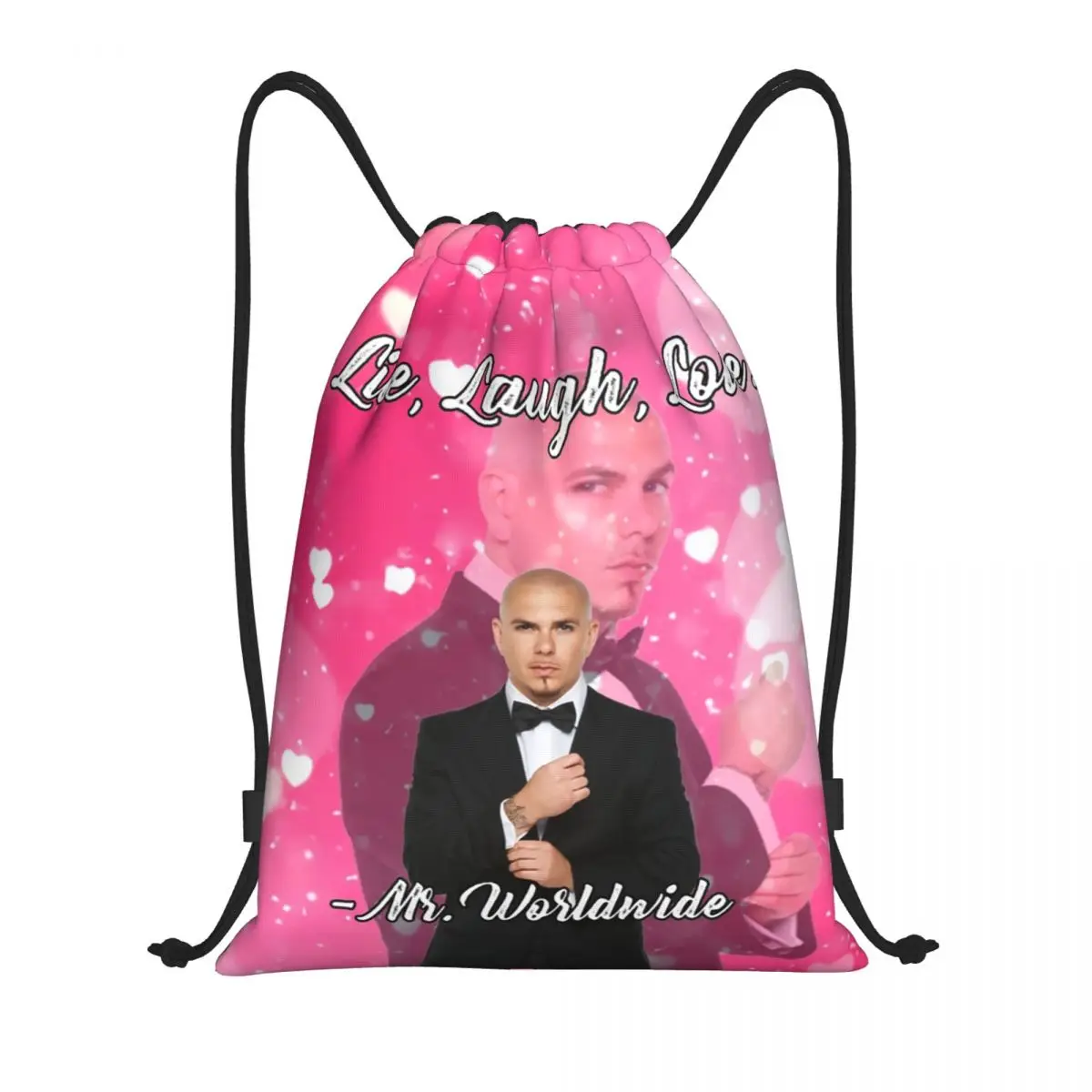 Mr Worldwide Says To Live Laugh Love Pink Drawstring Backpack Bags Lightweight Pitbull Gym Sports Sackpack Sacks for Training