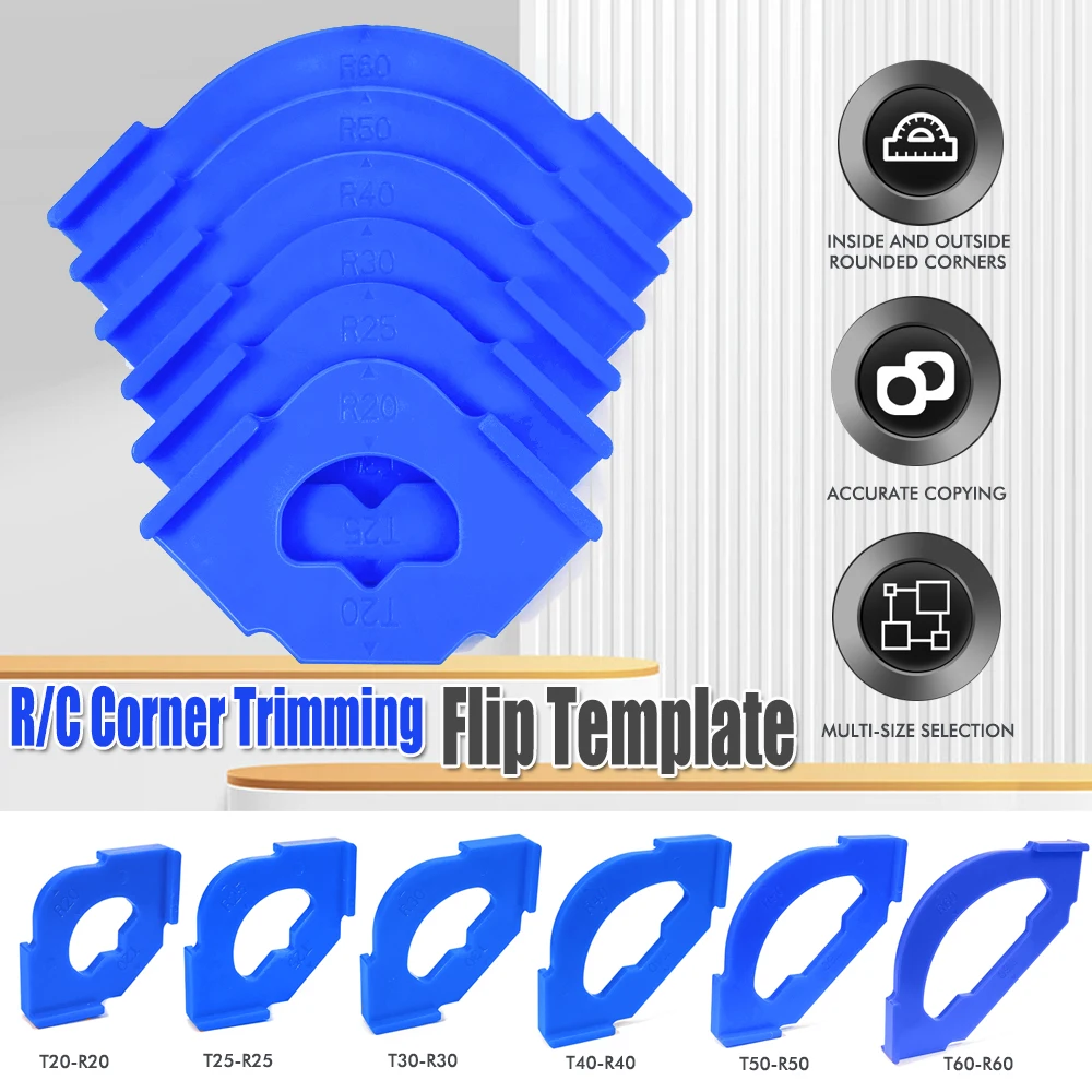 

2023 Новый набор угловых приспособлений для обрезки углов, 6 шт., R5-R40 мм, направляющая для шаблонов фрезерного станка из АБС-пластика для точных круглых и прямых скошеных краев