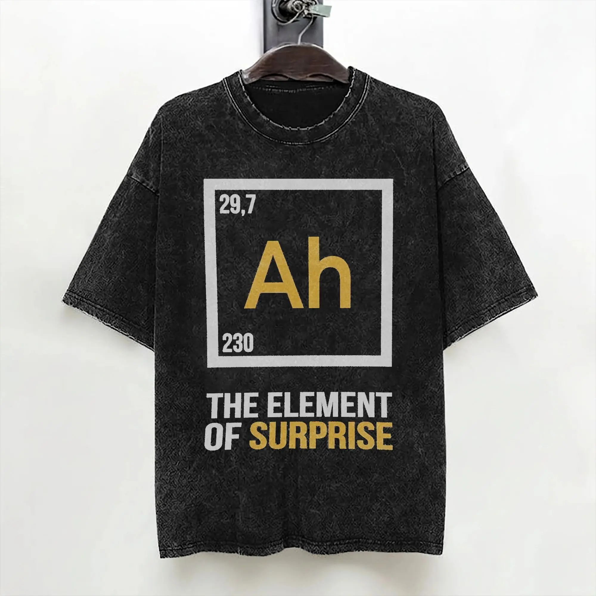 Ah! The Element Of Surprise Washed T Shirts Streetwear Retro T-Shirts Perioduic Table Tee Shirt for Men  Cotton Oversize Summer