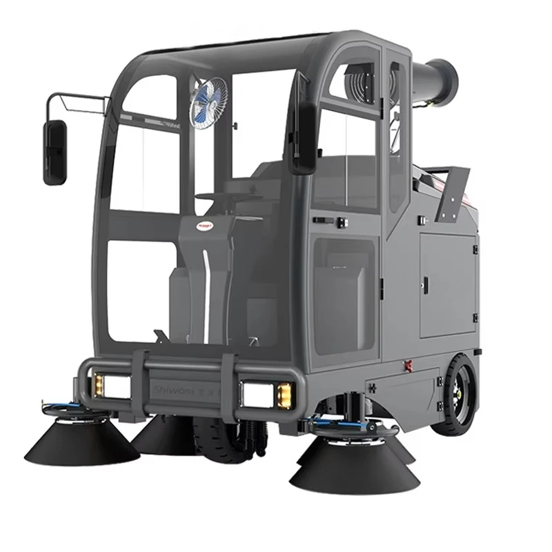 Electric Ride-on Road Sweeper Battery Fully Enclosed Cabin Fog Cannon Industrial Outdoor Street Cleaning Machine