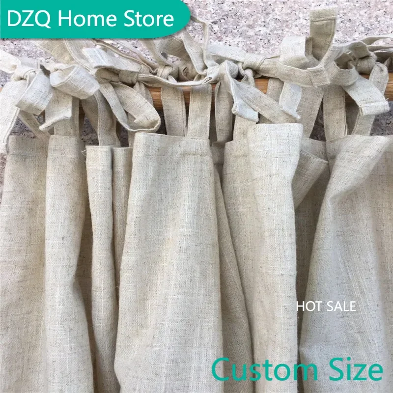 

Natural Linen Semi-Blackout Curtains, Eco-friendly Cotton Window Drapes for Living Room, Cafe ,Kitchen Short Curtain, Ties Top