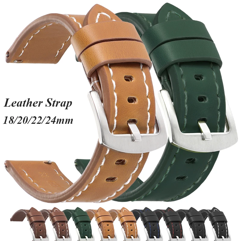 Leather Watch Band for Seiko Quick Release Sport Vintage Strap 18mm 20mm 22mm 24mm Watchband Army Sport Bracelet for Smartwatch