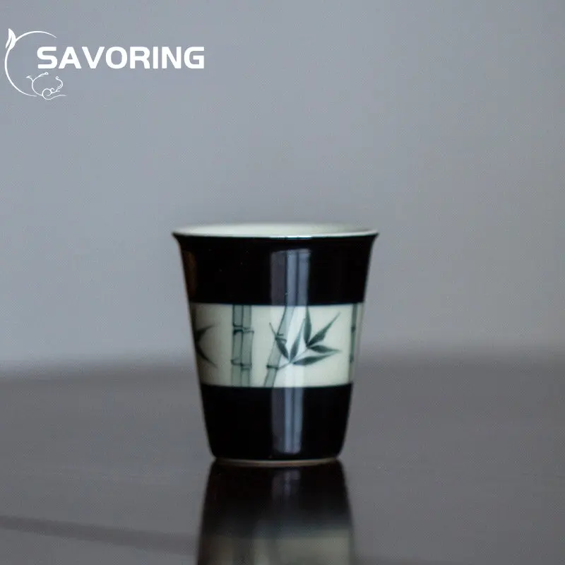 Black Hand-painted Bamboo Tea Cup Master Cup Household Kung Fu Tea Cup Single Cup High-end Personal Special Tea Bowl Tea Cup