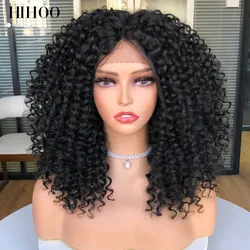 Peluca Bob corto con encaje frontal para mujer, pelucas rizadas Afro, pelo sintético marrón ombré, pelo natural medio, tocado negro con Clips