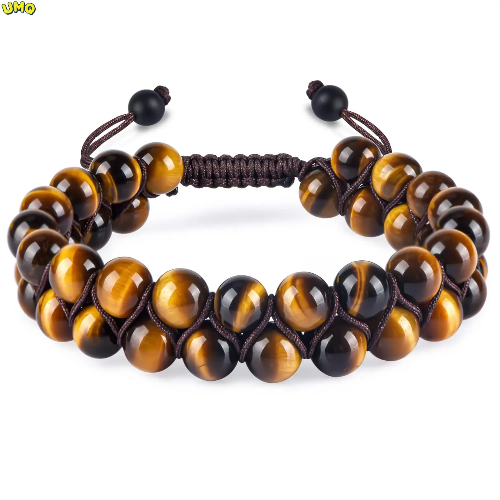 

HealthNew Black Agate Bracelet Obsidian Magnet Elongated Stone Double-layer Woven Adjustable Full Tiger Eye Men's Buddha Beads