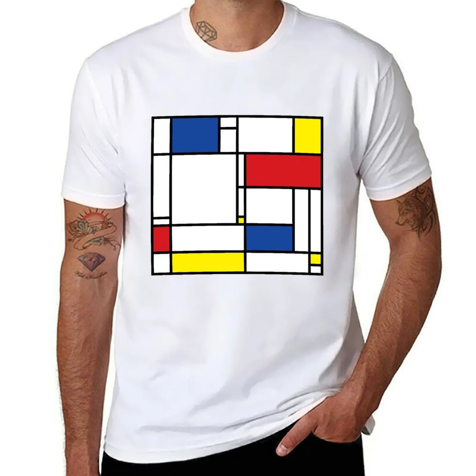 

Mondrian Minimalist De Stijl Modern Art  fatfatin T-Shirt Work Outdoor T-Shirt for Men