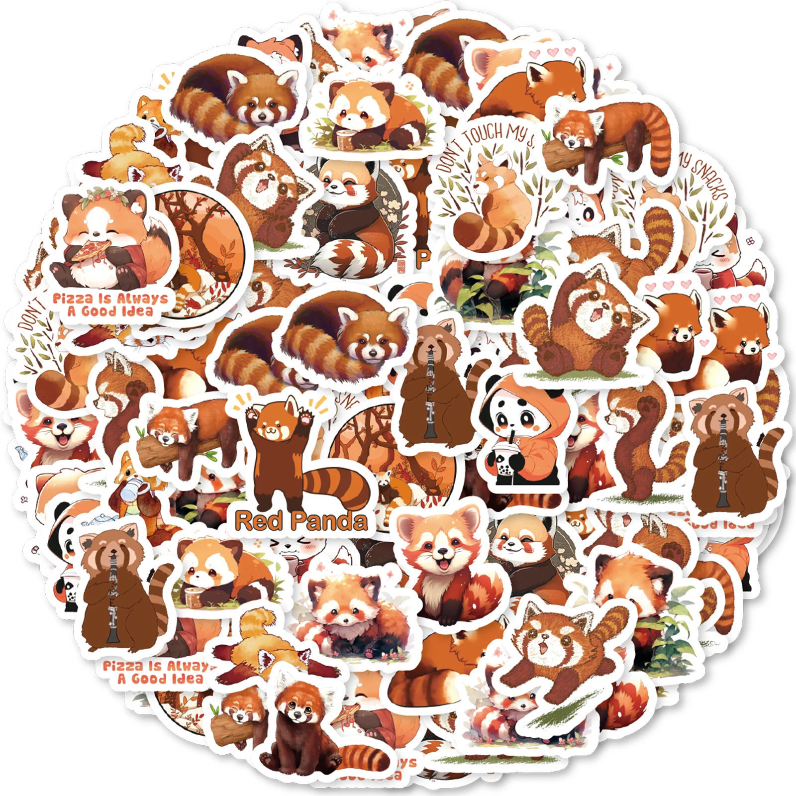 46pcs Red Panda Pattern Decals DIY Decorative Laptop, Phone Case, Water Bottle, Suitcase, Children's Stationery Decals