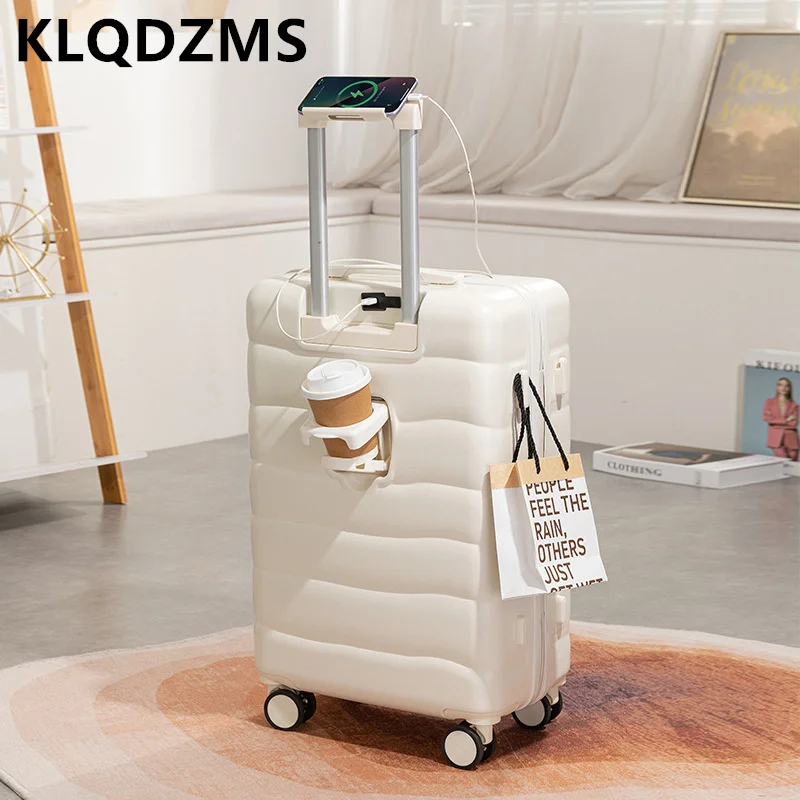 KLQDZMS Rolling Luggage 22"24"26 Travel Trolley Set 18"20 Inch Boarding Case USB Charging with Cup Holder with Wheeled Suitcase