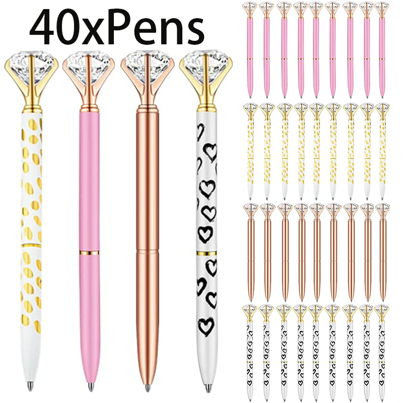 

40Pcs Large Diamond Pens Metal Ballpoint Pen Gift Signature Pens Office Stationery Neutral Pen