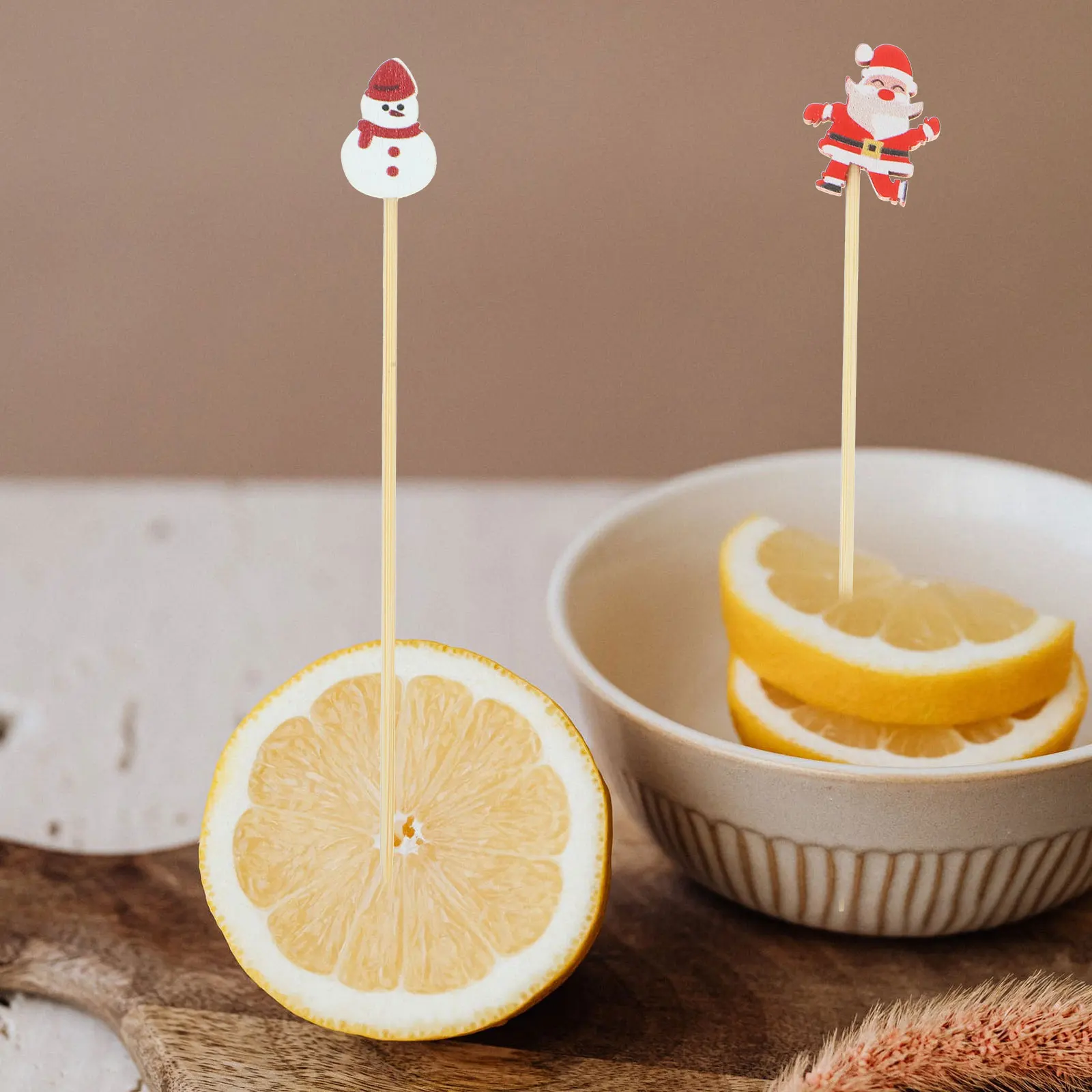 

100pcs Fruit Bamboo Reusable Appetizer Pick Cocktail Stick Party Supply Christmas Food Picks Snack Sticks Household