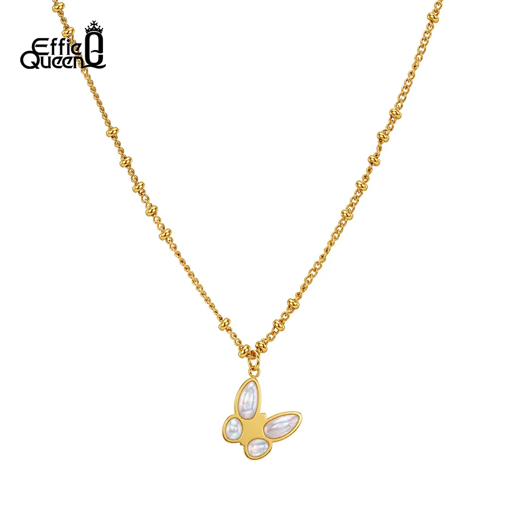 EFFIE QUEEN Cute Butterfly Pendnat Necklace for Women Fashion Trend Stainless Steel Collarbone Chain Wedding Collier STMN24