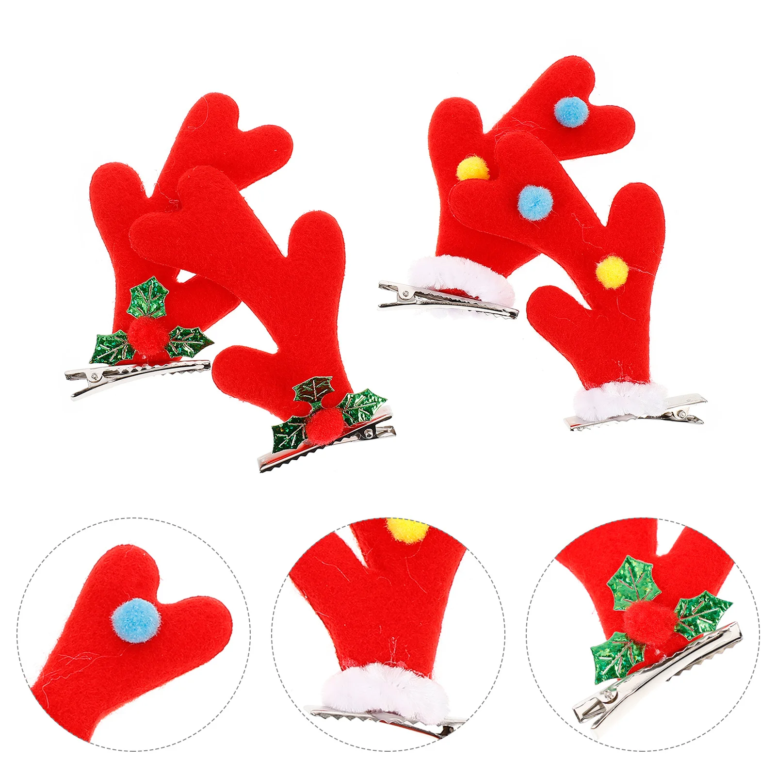 4 قطع من مشابك الشعر على شكل قرن الغزلان، دبابيس شعر على شكل جرس عيد الميلاد، أغطية رأس إبداعية، غطاء رأس مزخرف لحفلات الكرنفال #1