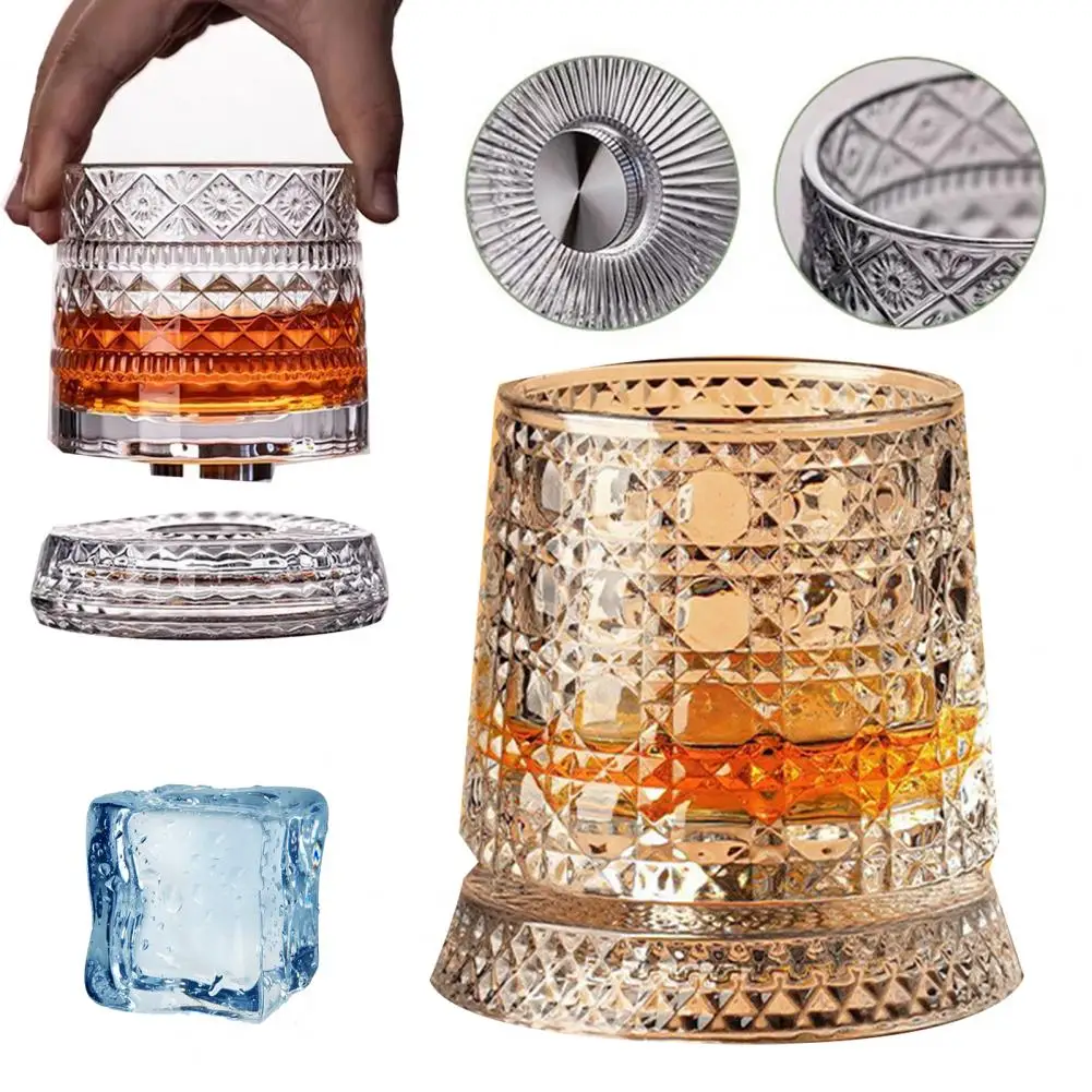 Whiskey Glass with Light-Up Base Rotating Spinning Whiskey Tumbler 260ml Lead-Free Glass Unique Gift for Dad Birthday
