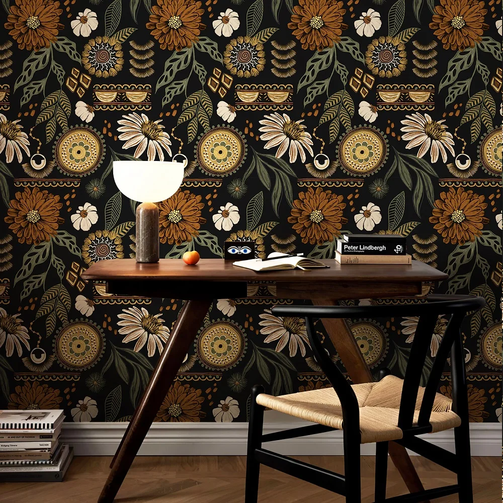 

Bohomian Floral Self-adhesive Wallpaper Retro Flower PVC 100% Waterproof Wallpapers Peel and Stick Wall Stickers Home Decoration