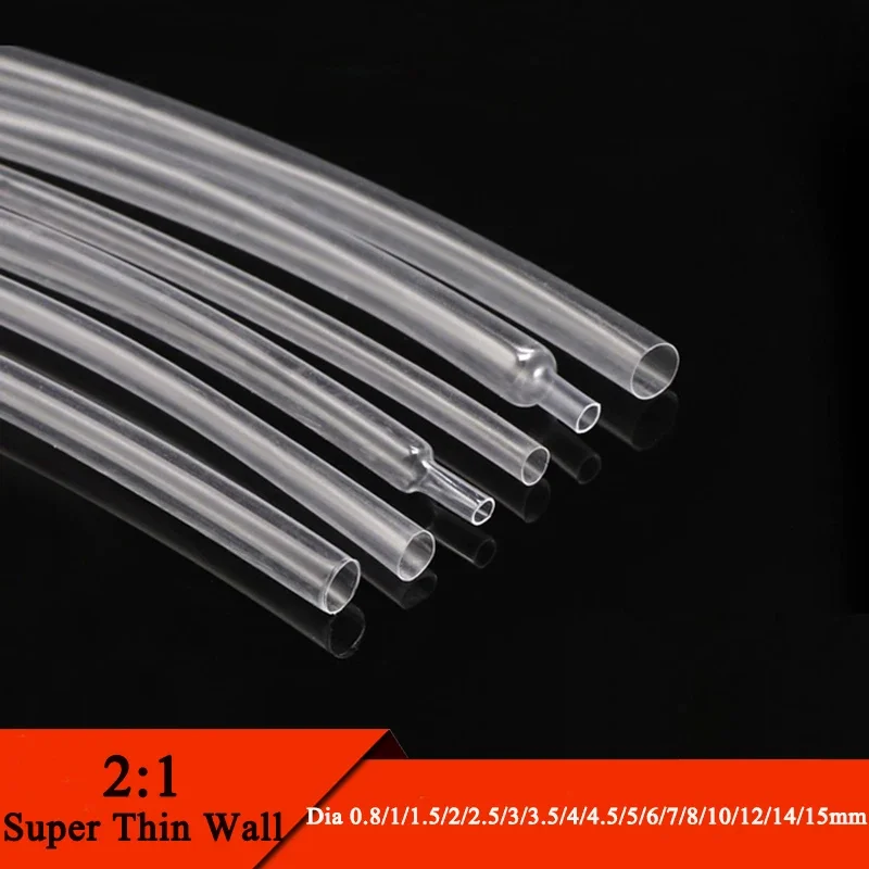 Diameter 0.8mm ~ 15mm Super Thin Wall Flexible Earphone Line Heat Shrinkage Tube Cover Professional Audio Wire Sleeve Wrap Clear