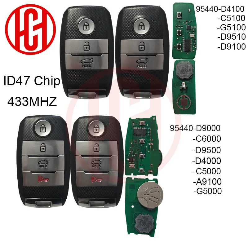ID47 Chip 433MHZ 3/4Buttons Remote Car Key For Kia Sorento 2015-2019 FCC 95440C5000 95440C6000 Sportage 2015-2019 D9000/100/500