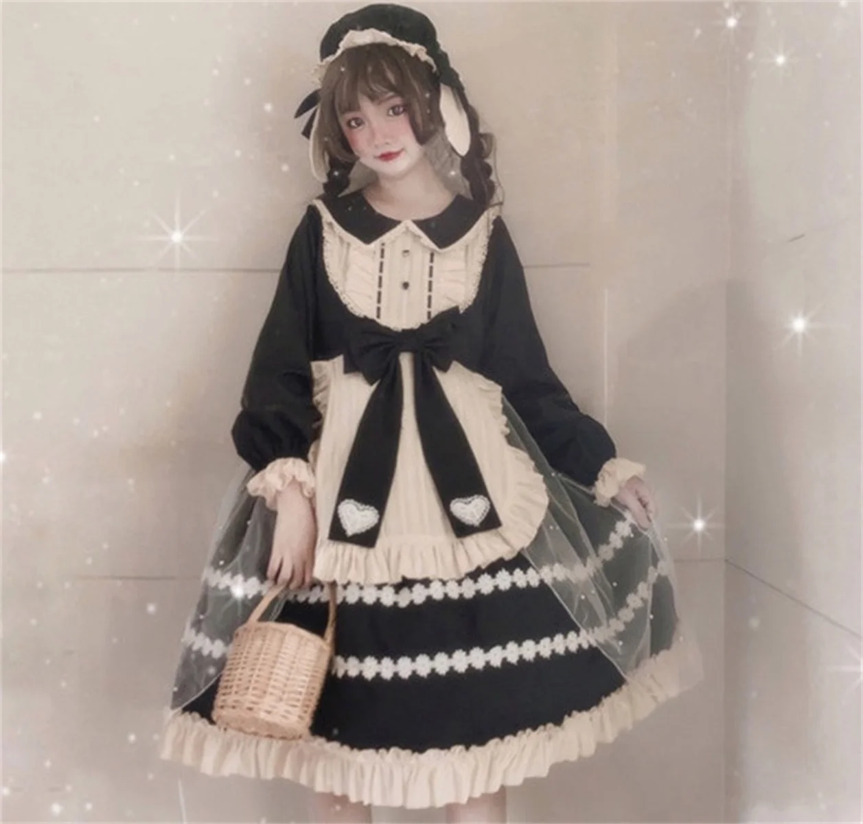 

Princess Tea Party Sweet Lolita Dress Vintage Lace Bowknot Cute Elegant Maid Victorian Dress Kawaii Girl Lolita Op Loli Cos