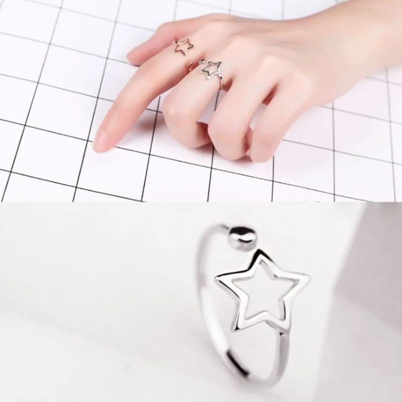 جديد بسيط الجوف ستار 925 فضة موضة صغيرة جديدة الخماسية نجمة المرأة افتتاح خواتم R301