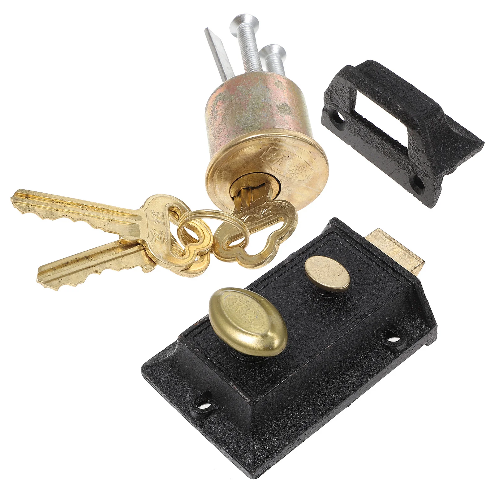 

1Set Double Insurance Spring Door Lock Copper Iron Vintage Style for Home School Factory Security Deadbolt Bolt Latch Lock