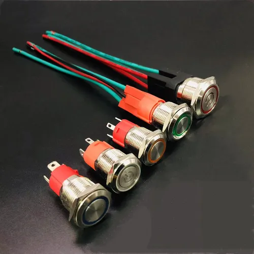 Imagen 2 del producto Interruptor de botón de metal, cable enchufable de alta potencia, 16, 19 y 22mm, 15A, 20A, reinicio de autobloqueo de motor automático, interruptor de parada de alta corriente LED