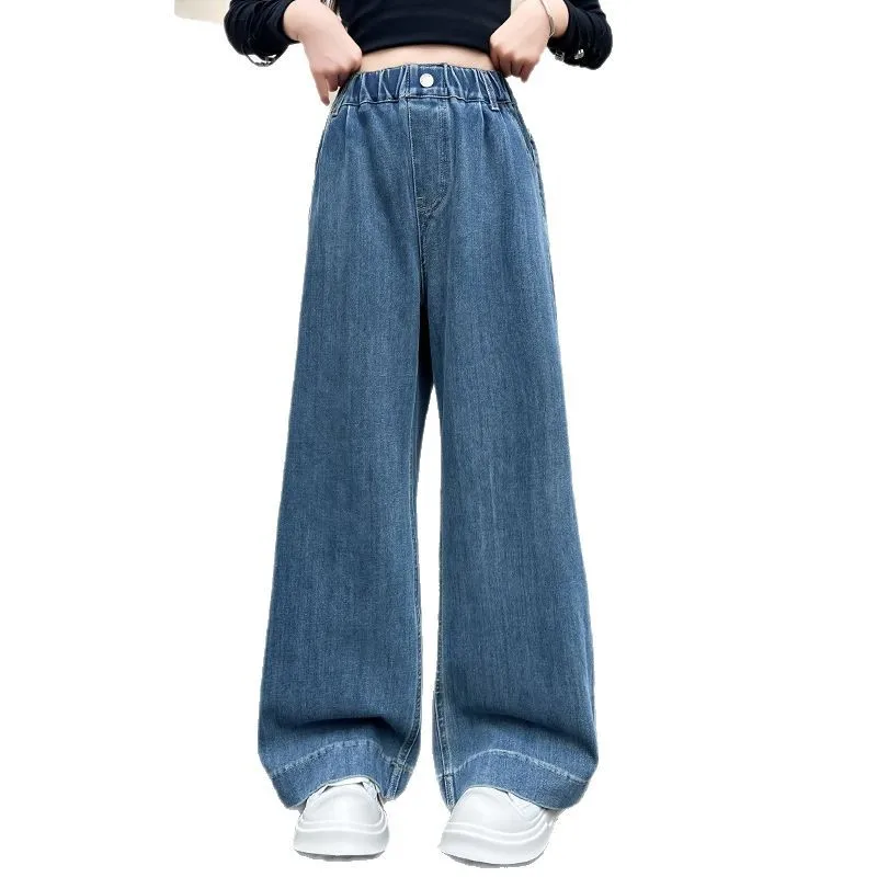 

Свободные темпераментные джинсы для девочек с подкладкой, осенне-зимние новые широкие брюки для девочек среднего и большого возраста, широкие брюки