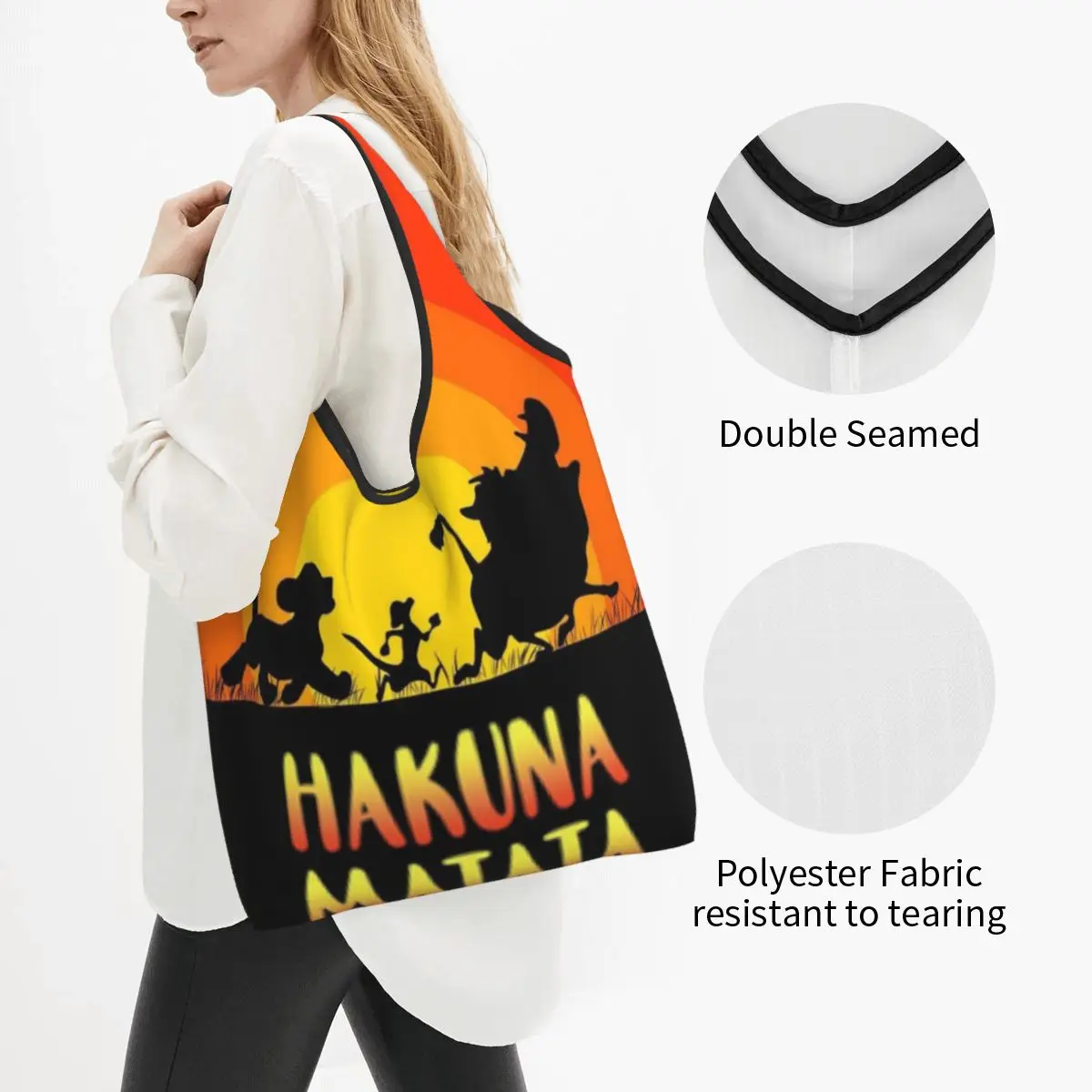 Kustom Lion King tas belanja wanita portabel kapasitas besar bahan makanan Hakuna Matata tas belanja Tote