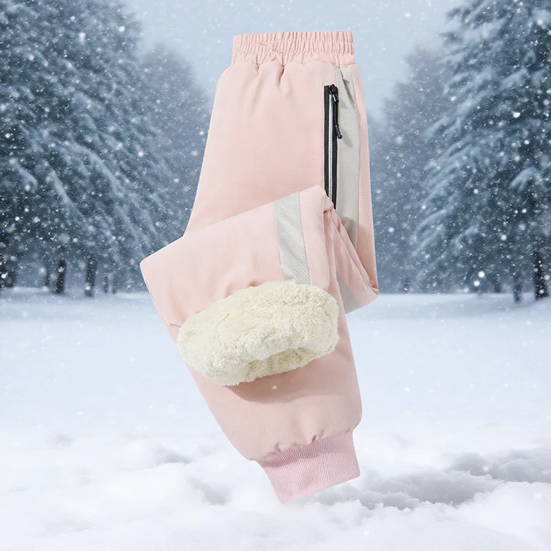 5-14 Years Kids Winter Fleece Thermal Sweatpants -30°C  Waterproof Windproof Boys Girls Casual Stripe Outdoor Ski Cotton Pants