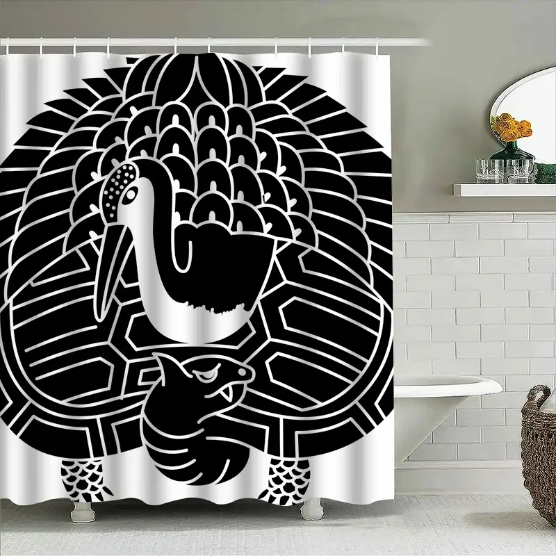 ستارة حمام مخططة باللون الأزرق والأبيض مخصصة مع ديكور بحري مثالي لتحديث الحمام