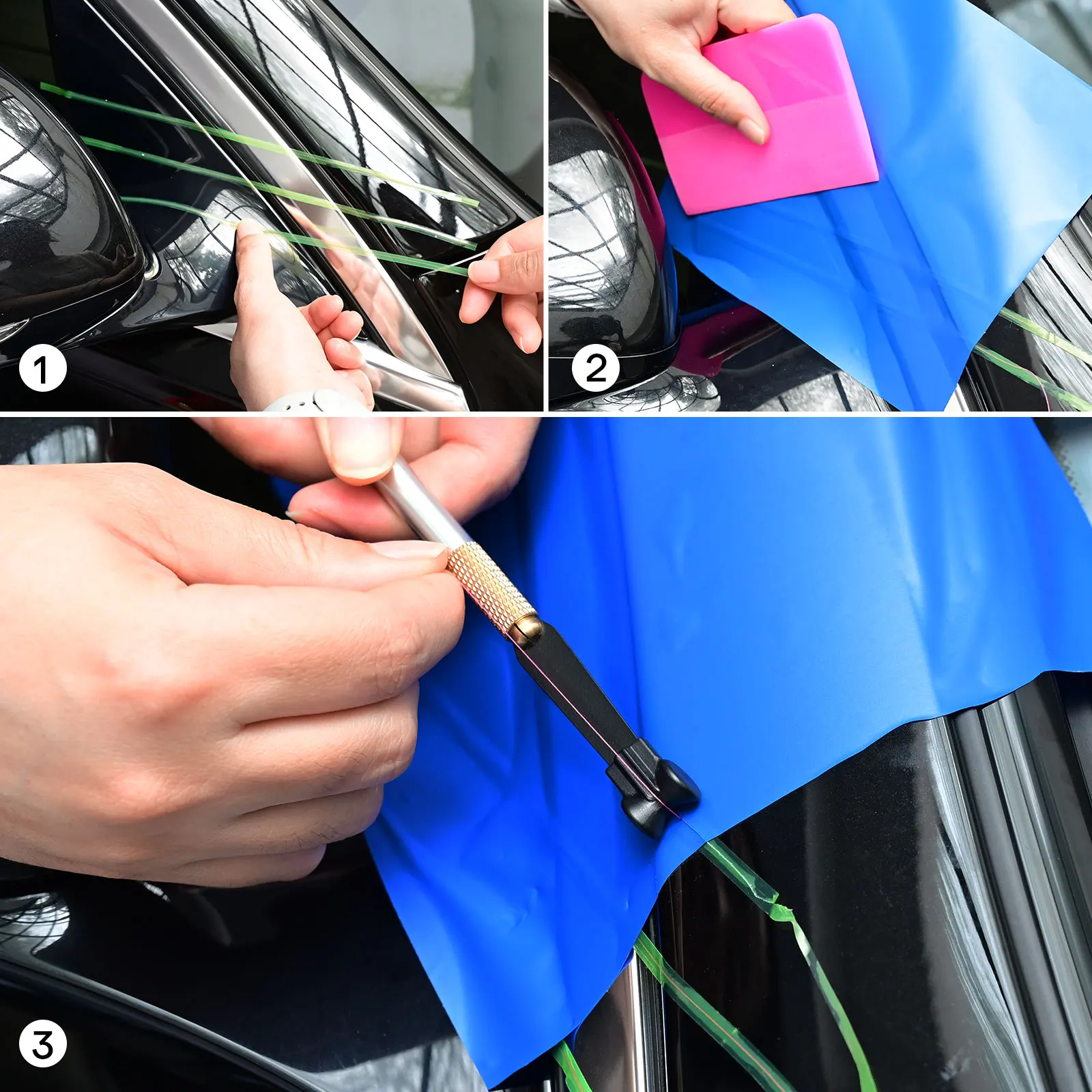 FOSHIO Vinyl Wrap Car Sticker Design Line Tape Trimming Pry Bar Car Film Styling Tools Set For Graphic Precision Knifeless Cut