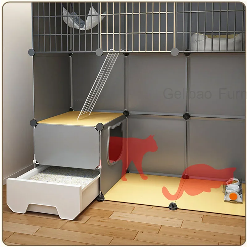 modern Iron mesh Cat Cages multi-layer space Cat Villa with Litter box Toilet pet Cage for Cats Indoor Luxury Cat house Dog Cage