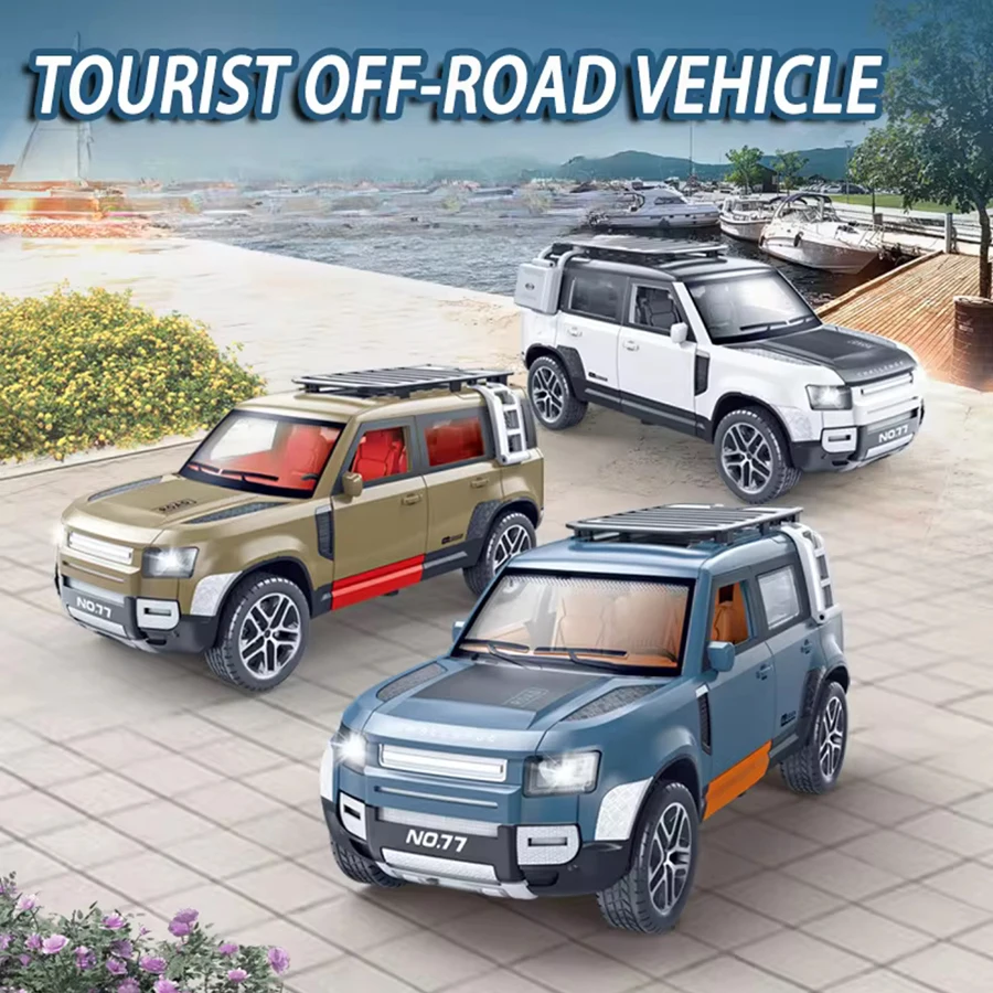 1/24 Range Rover Defender  Model Car Pullback Vehicle Toy Collection for Land Rover New Defender 110, Gift, with Sound and Light