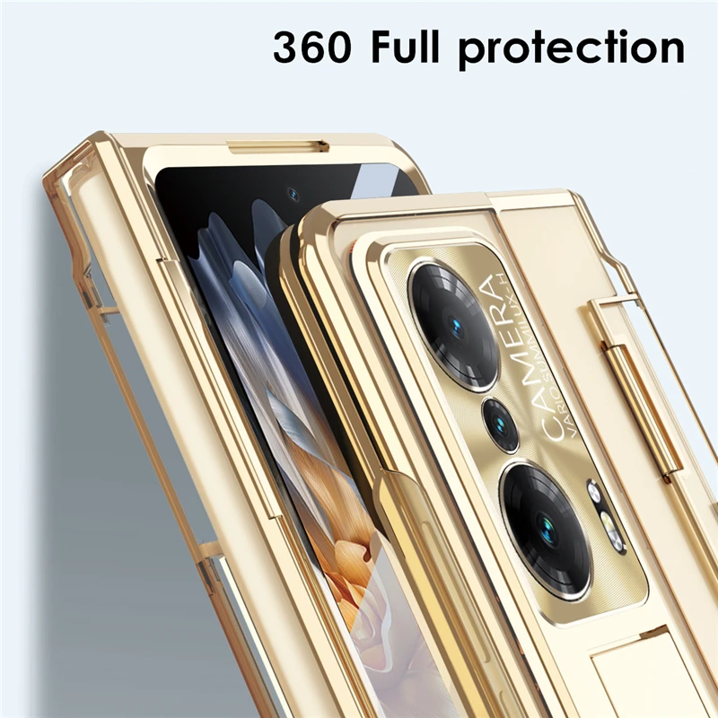 For Honor Magic VS V2 VS2 5G Case Plating Clear Hinge 360 Full protect Hard bracket Cover For Magic Vs Funda With Glass Flim