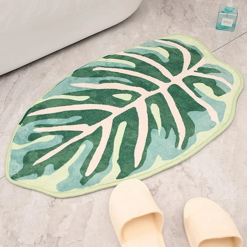 Modern Leaf รูปแบบห้องน้ํากันน้ําไมโครไฟเบอร์ Bath Mat Leaf สีเขียวพืชเขตร้อนประตูบ้านลื่น