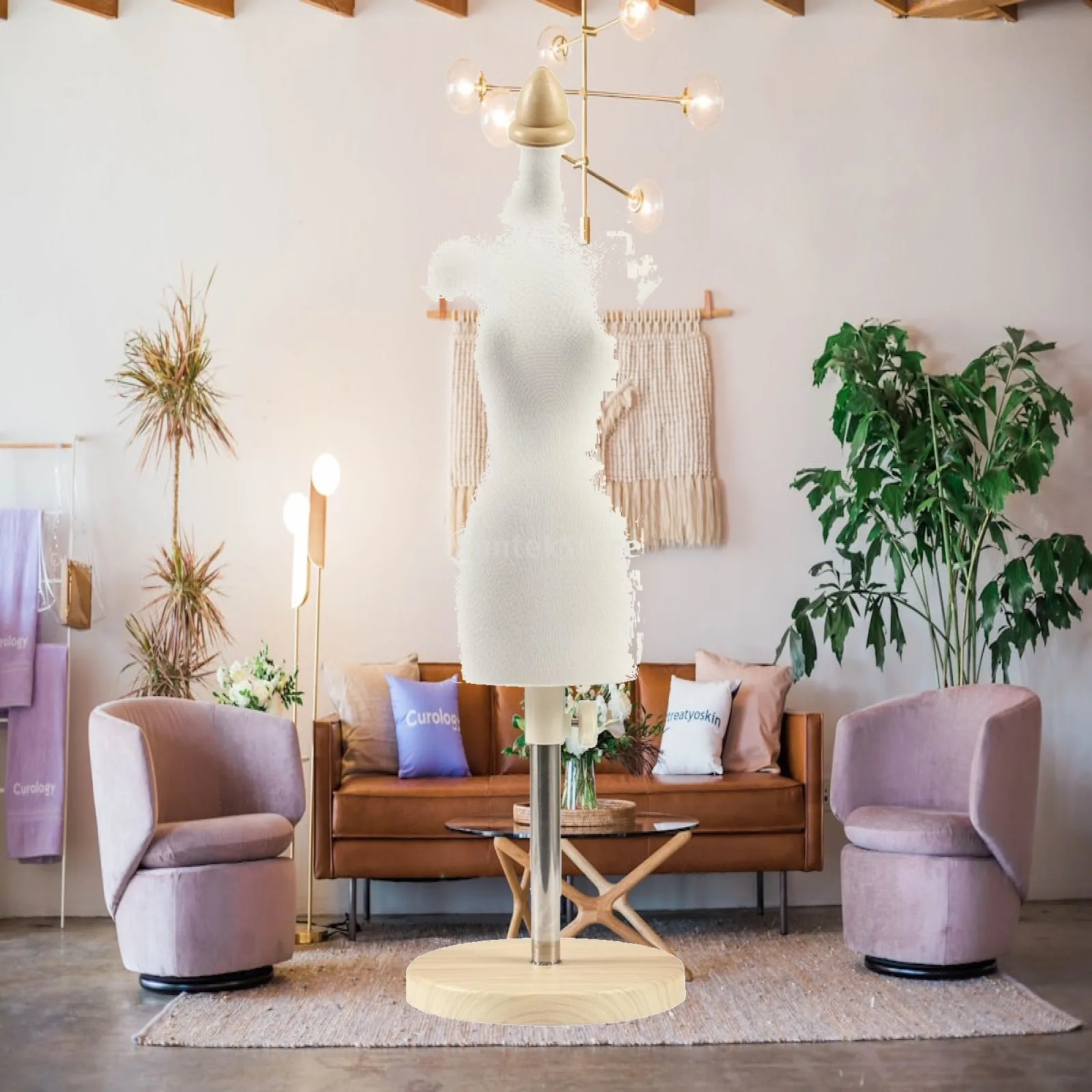 Dress Form Mannequin for Sewing Pinnable with Red Center Guide and Pine Wood Base for Tailoring Class