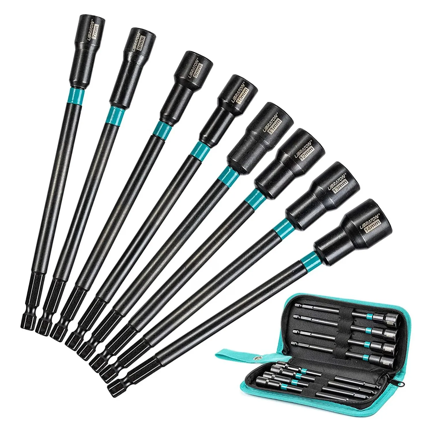 Libraton 8PCS Magnetic Nut Driver Set Metric Long Nut Drivers Impact Drill Long Shank Nut Driver Bits Hex Shank Long Power Bits