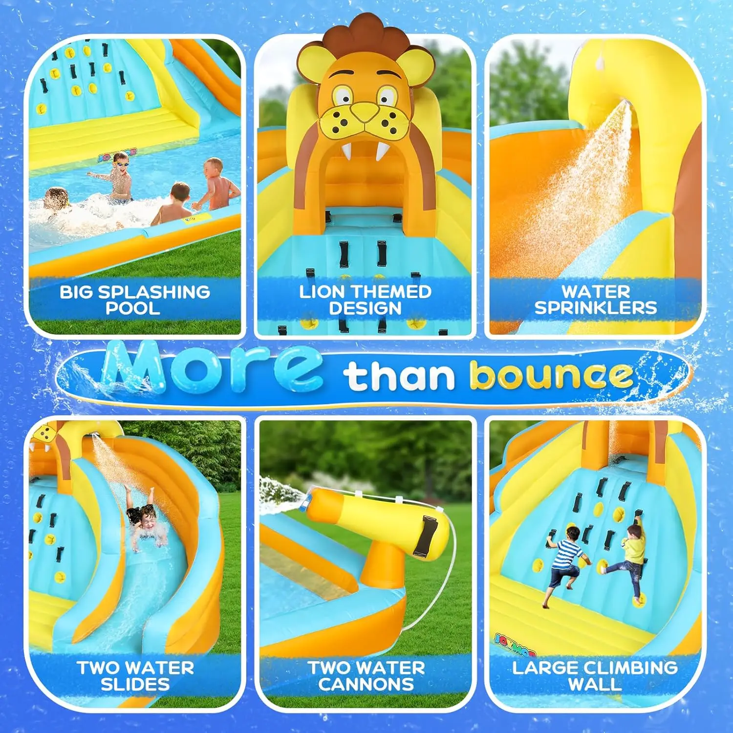 7-in-1 Inflatable Water Slides for Kids Backyard w/2 Slides, Large Climbing Wall, Water Cannons, Sprinklers, 30s Blow Up Water S