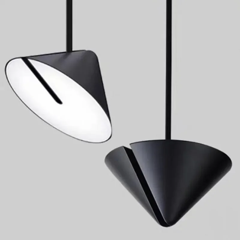 Nordic Modern Tapered Pendant Lights Black White Simple Bedroom Bedside Hanging Lamp Adjustable Angle Rotary Industrial Lighting