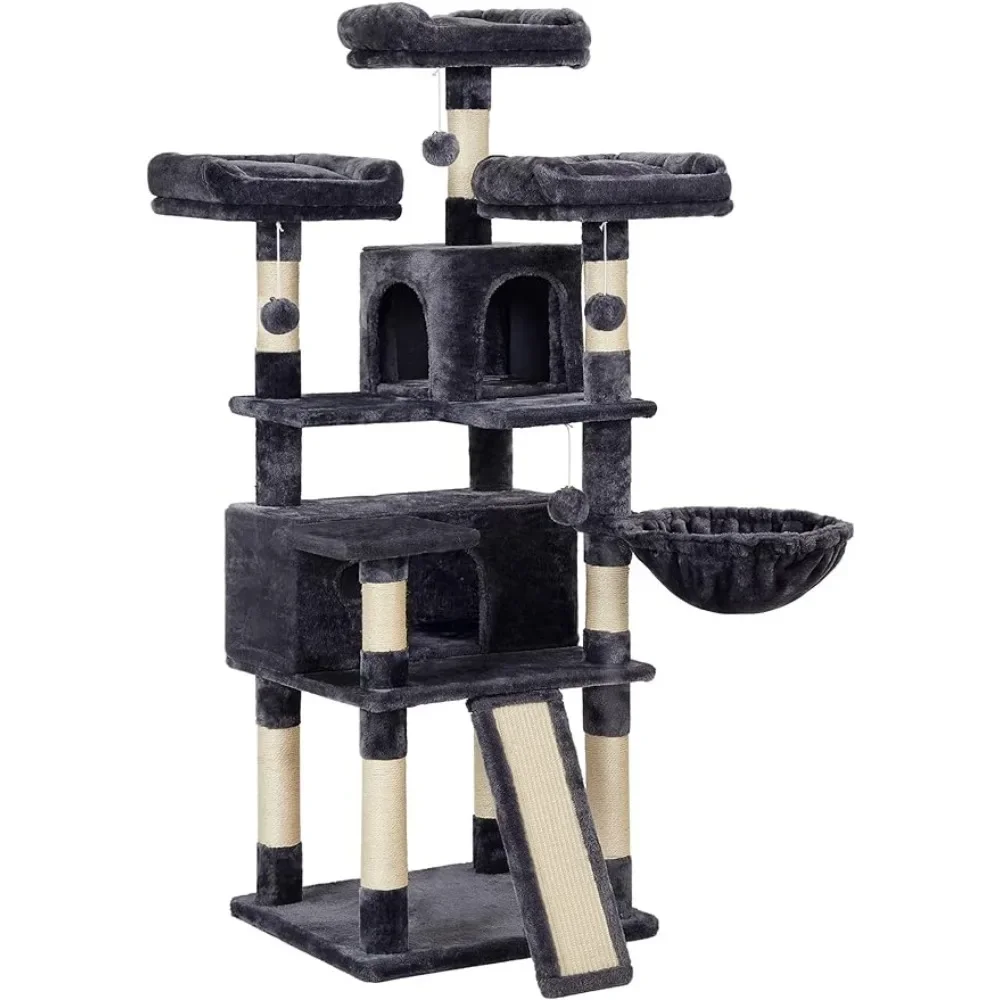 

Cat Tree Articles for Cats Products Large Cat Tower 3 Plush Perches Pet Board Beds and Furniture 2 Caves 66.5 Inches Smoky Gray