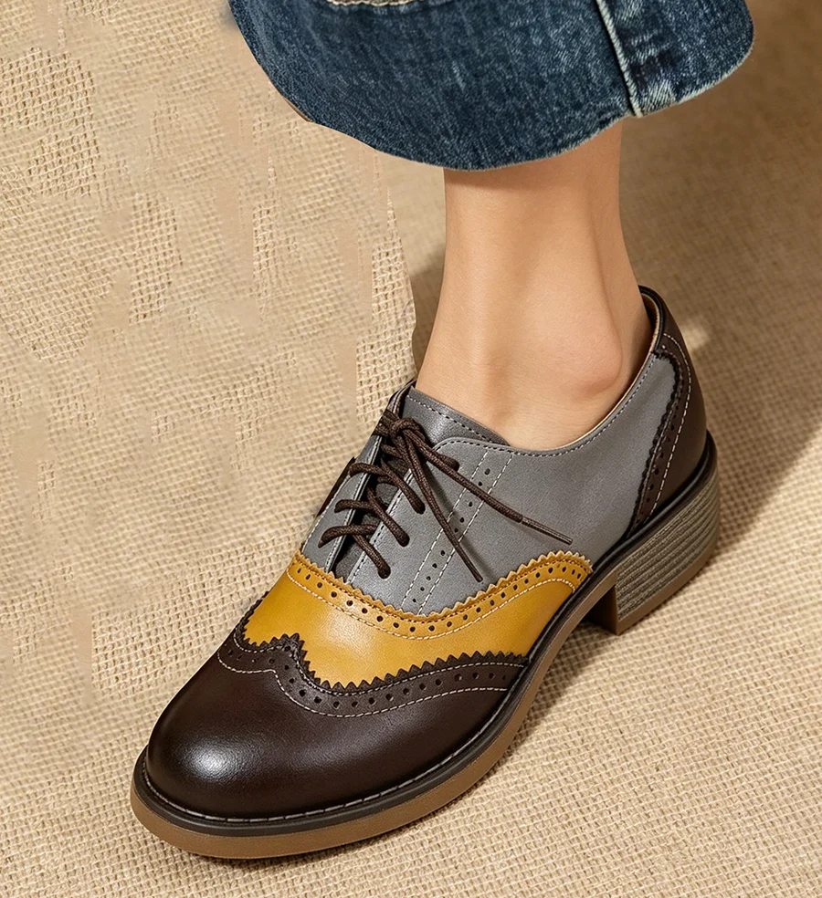 EAGSITY Mix color Casual shoes women's oxford shoes derby shoes brogue shoes outdoor street style work shoes sneaker footwear