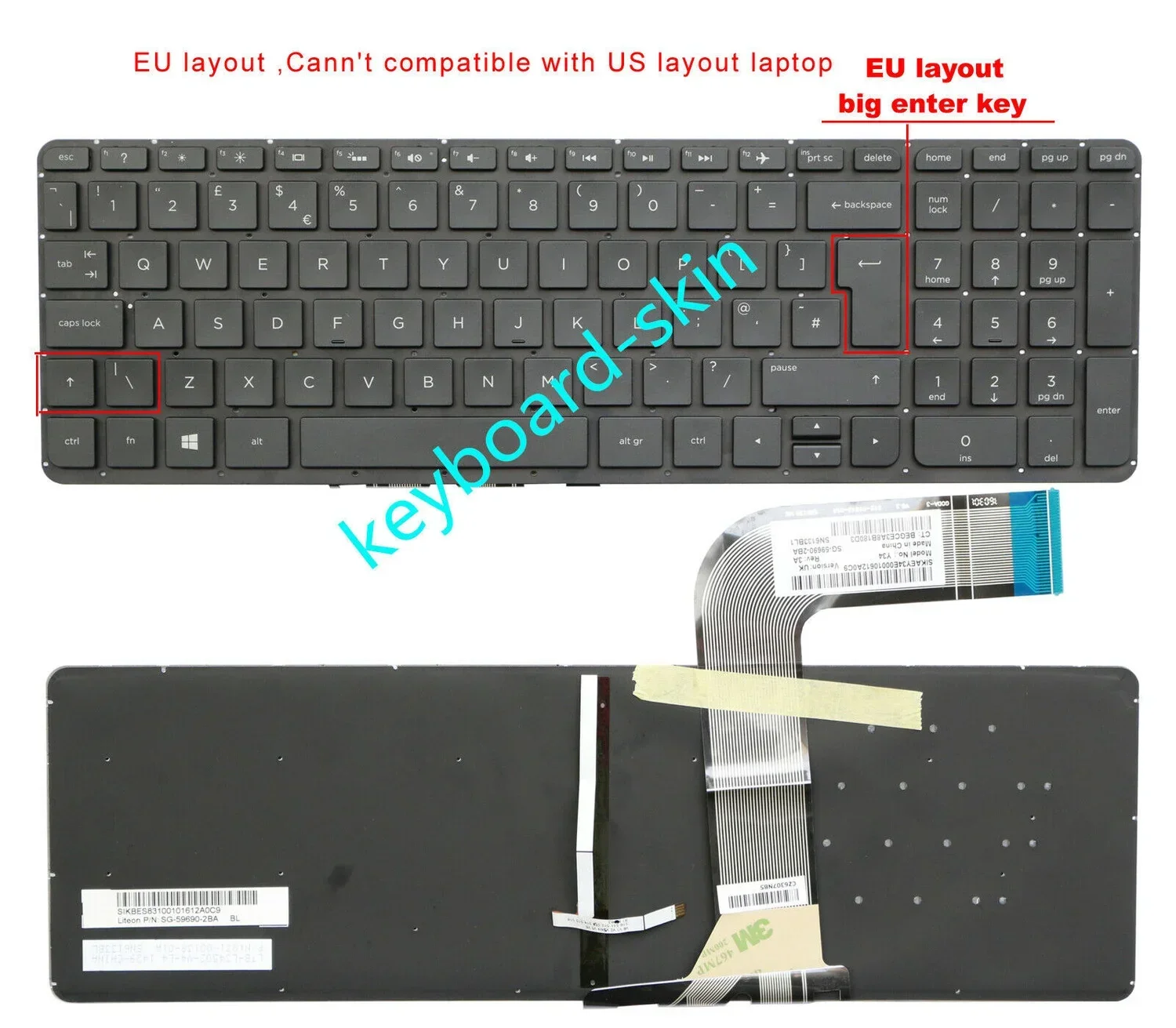 جديد المملكة المتحدة لوحة المفاتيح الخلفية لا الإطار ل HP 15-K 17-K M7-K ، 15-Kxxx ، 17-Kxxx ، M7-Kxxx 15-k050sh 17-k203nf m7-k111dx سلسلة الكمبيوتر المحمول