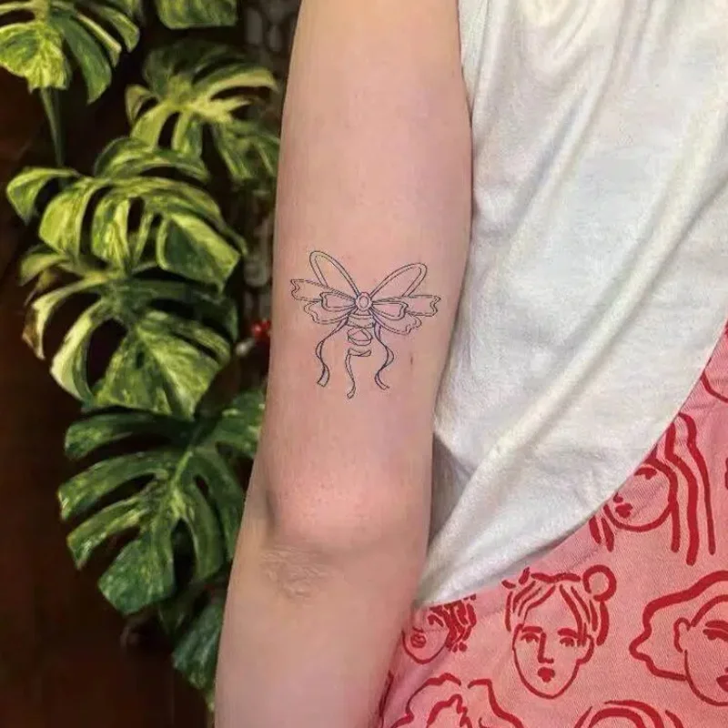 Cute ribbon-patterned herbal temporary tattoos; suitable for arms and legs; lasts 10–12 days