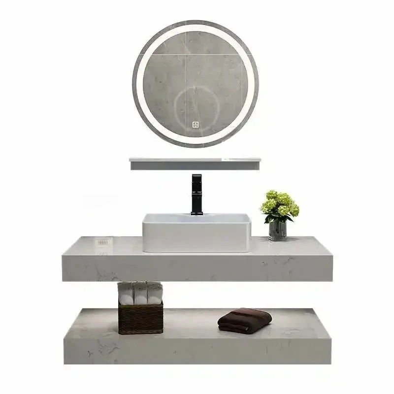High-End Hotel Wall-Mounted Stone Vanity, Countertop Basin & Slab Sink for Luxury Bathrooms
